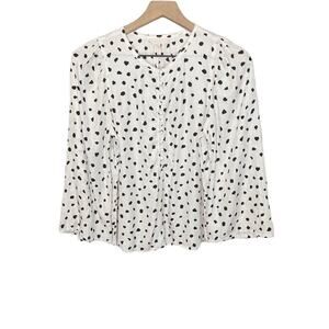 REBECCA TAYLOR 6 Spotted Animal Print Silk Top Button Placket Bell Sleeve White